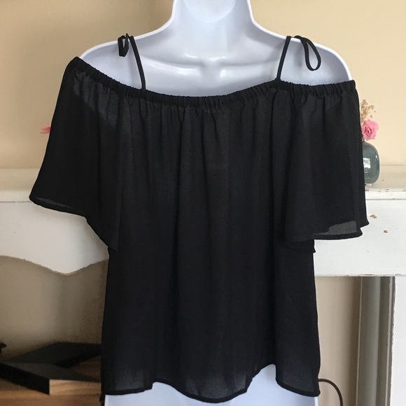 J. CREW Black Tie Cold Shoulder Boho Top Size 8 - Picture 7 of 8